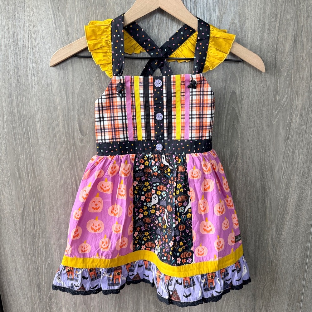 Matilda Jane Halloween Patchwork Knot Dress Girls 4 Pumpkin Ghost Whimsigoth New